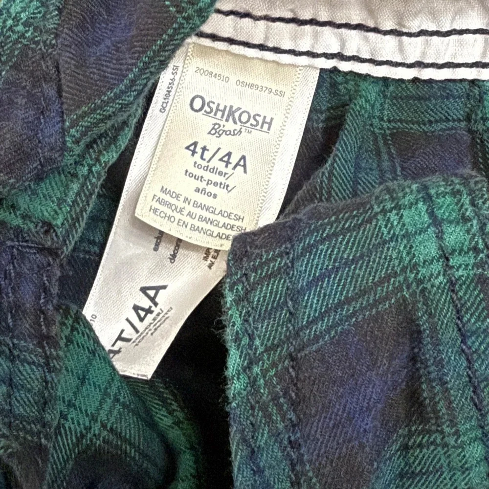 Oshkosh B'Gosh Girls Flannel Tiered Jumper 4T green/ navy plaid